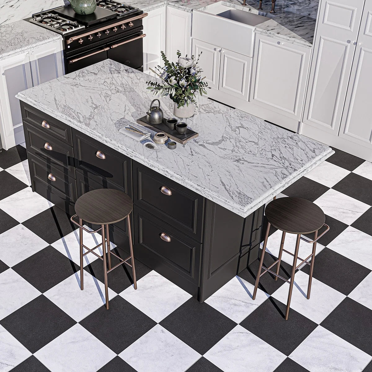Checkerboard Patterns Multicolor checkerboard tile, product image. Premium marble for floors and walls.