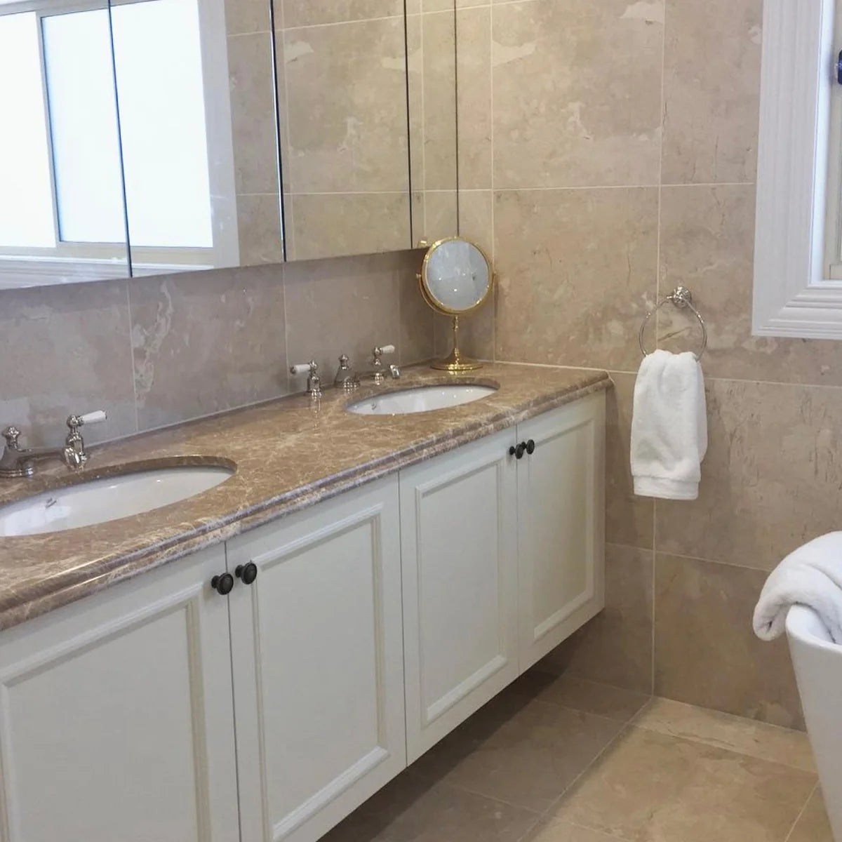 Essentials Natural Stone Beige field tile, product image. Premium marble for floors and walls.