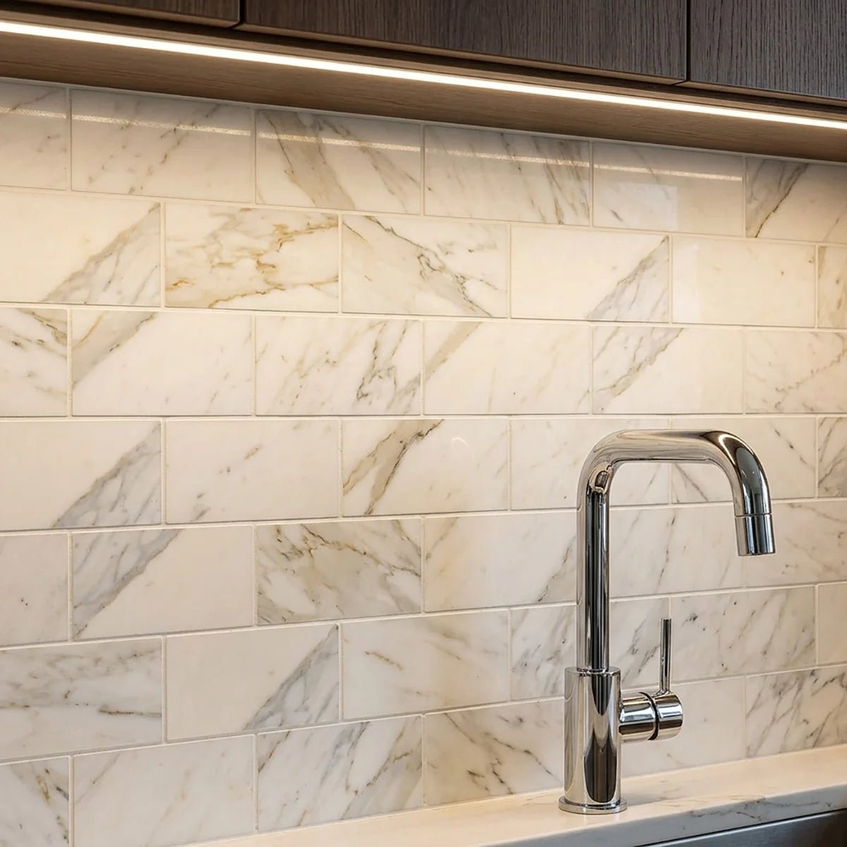 Calacatta Gold Honed Marble White field tile, product image. Premium marble for floors and walls.