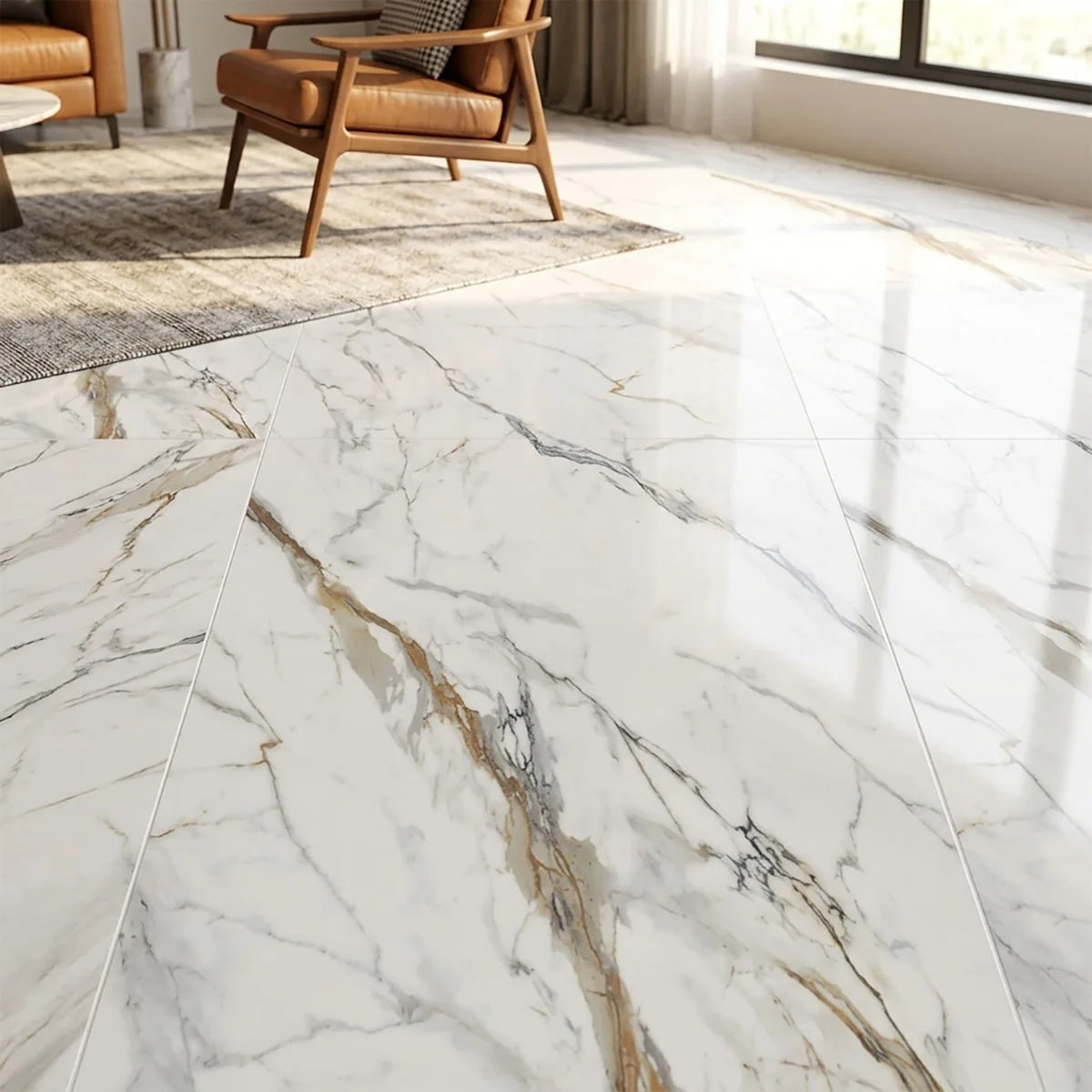 XXL Large Format White field tile, product image. Premium marble for floors and walls.