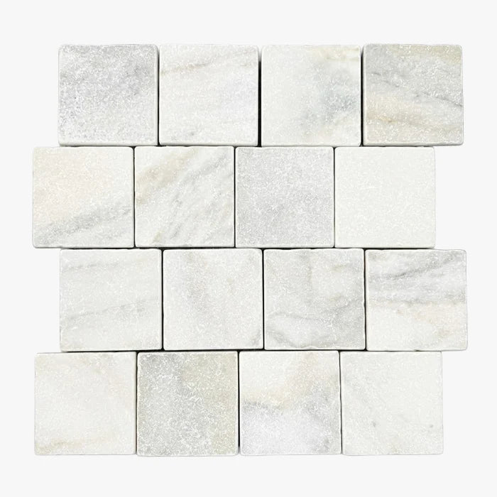 Calacatta Oliva Honed Marble White field tile, top-down product view. Premium marble for floors and walls.