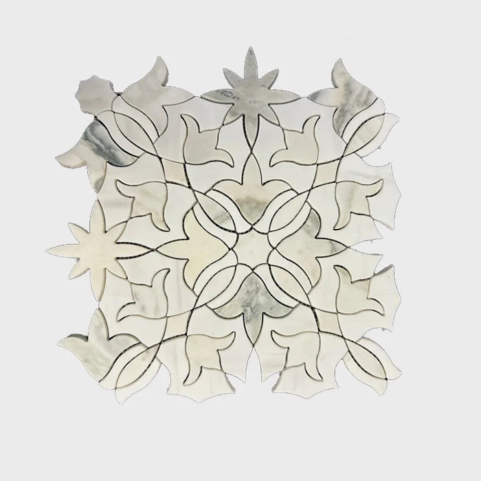 Calacatta Oliva Honed Marble White mosaic, top-down product view. Premium marble for floors and walls.
