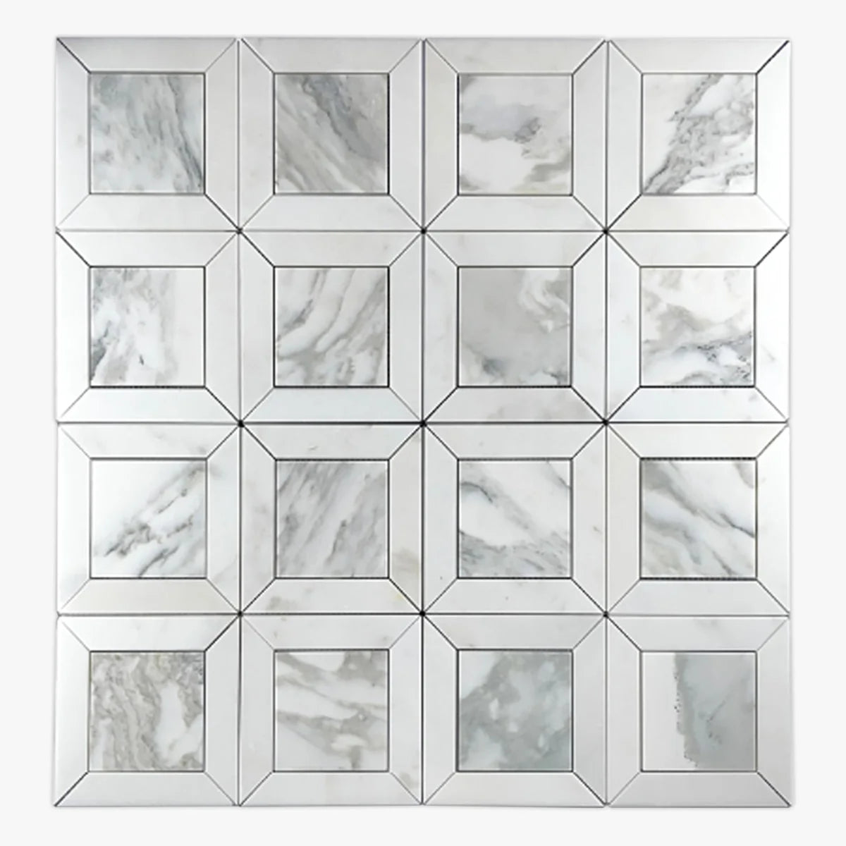 Calacatta Oliva Honed Marble White mosaic, product image. Premium marble for floors and walls.
