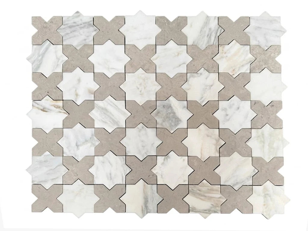 Calacatta Oliva Honed Marble White mosaic, product image. Premium marble for floors and walls.