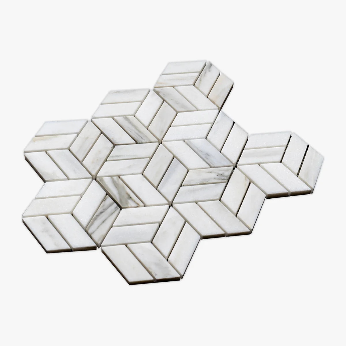 Calacatta Oliva Polished Marble White mosaic, product image. Premium marble for floors and walls.