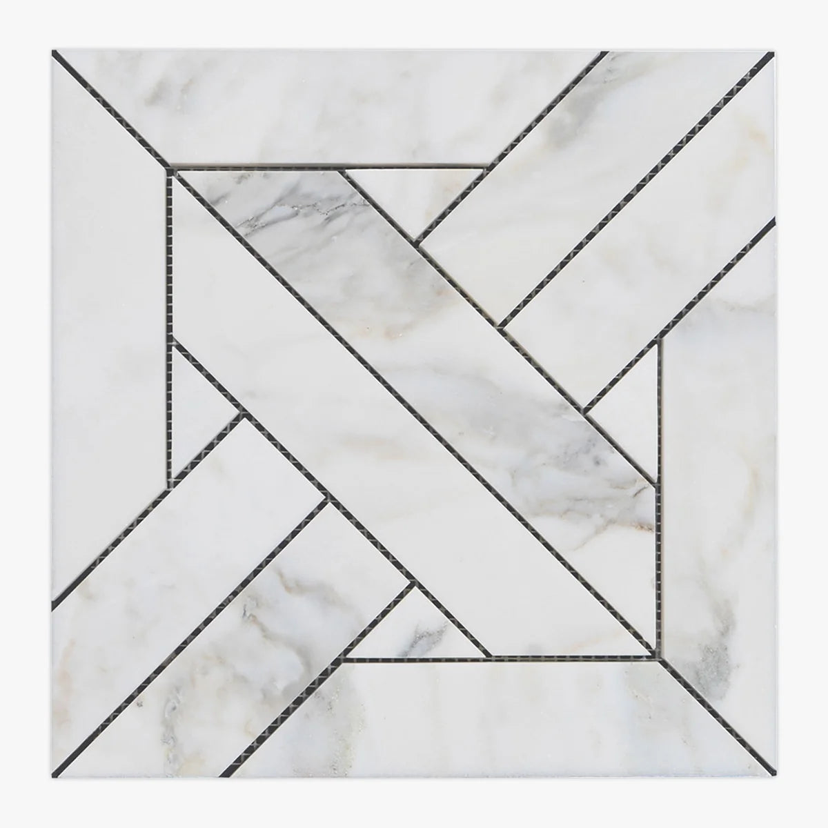 Calacatta Oliva Polished Marble White mosaic, top-down product view. Premium marble for floors and walls.