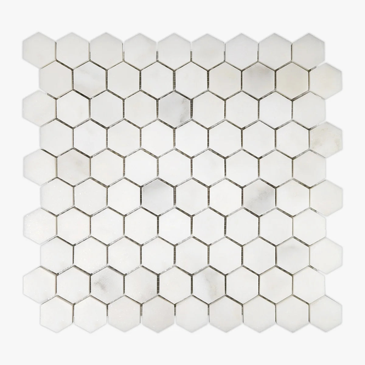 Calacatta Oliva Polished Marble White mosaic, top-down product view. Premium marble for floors and walls.