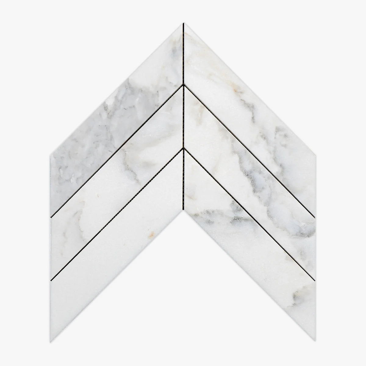 Calacatta Oliva Polished Marble White mosaic, top-down product view. Premium marble for floors and walls.