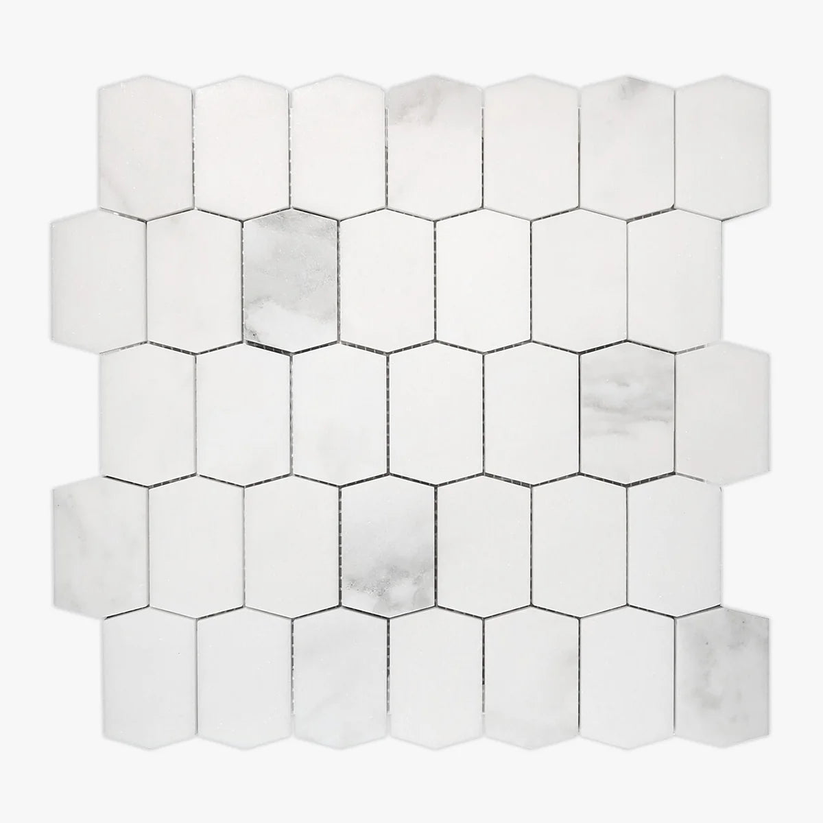Calacatta Oliva Polished Marble White mosaic, product image. Premium marble for floors and walls.