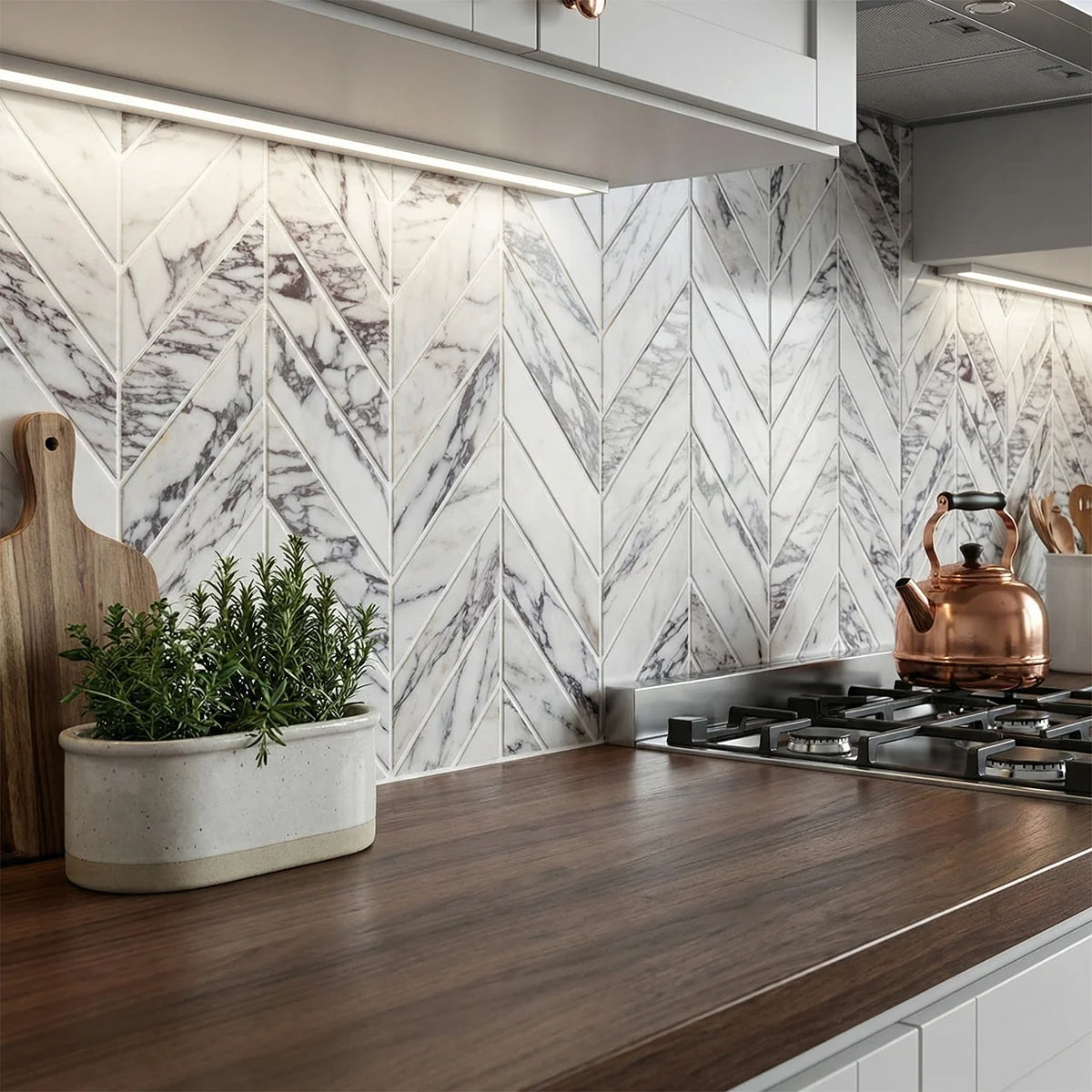 Calacatta Viola Honed Marble White mosaic, product image. Premium marble for floors and walls.