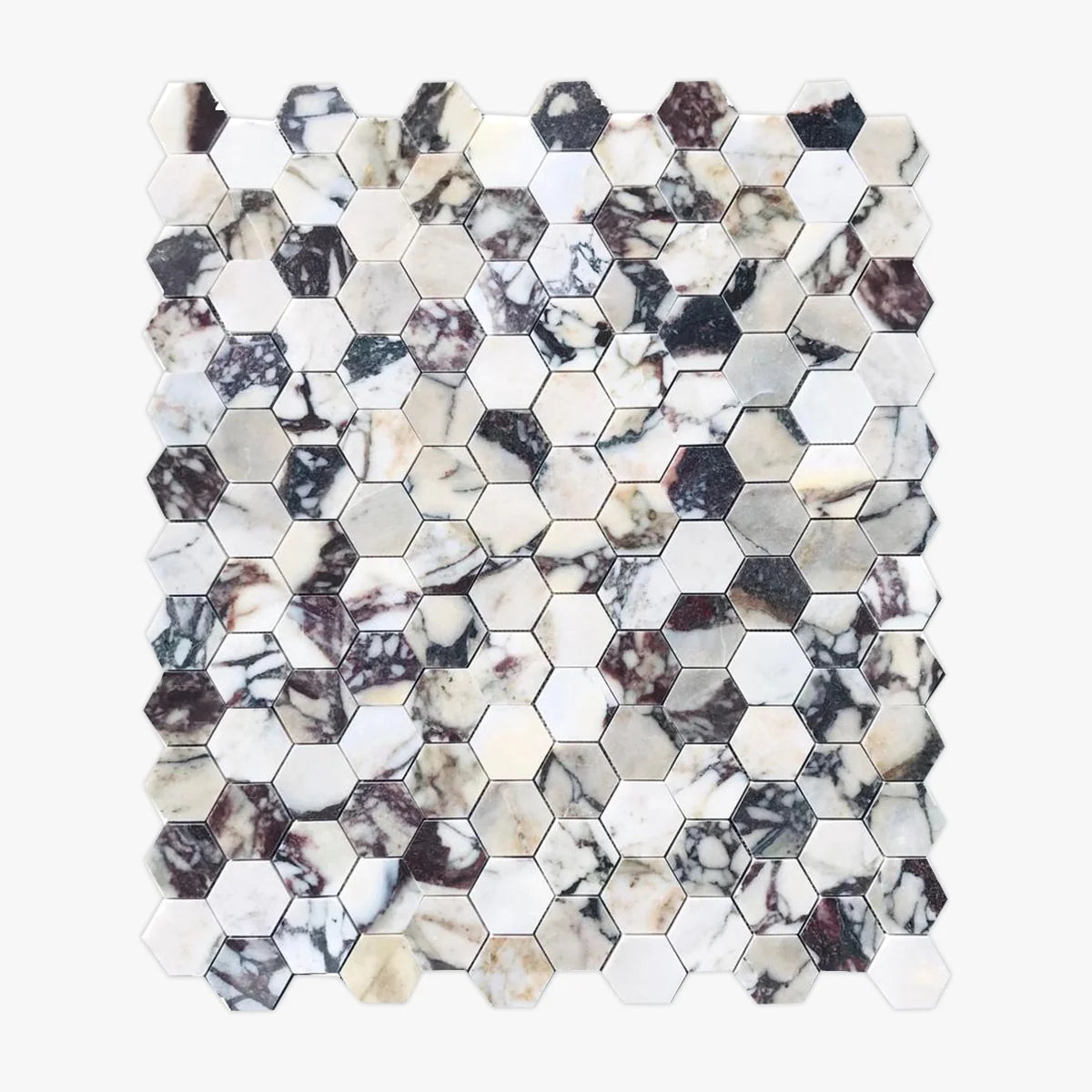 Calacatta Viola Polished Marble White mosaic, alternate product view. Premium marble for floors and walls.