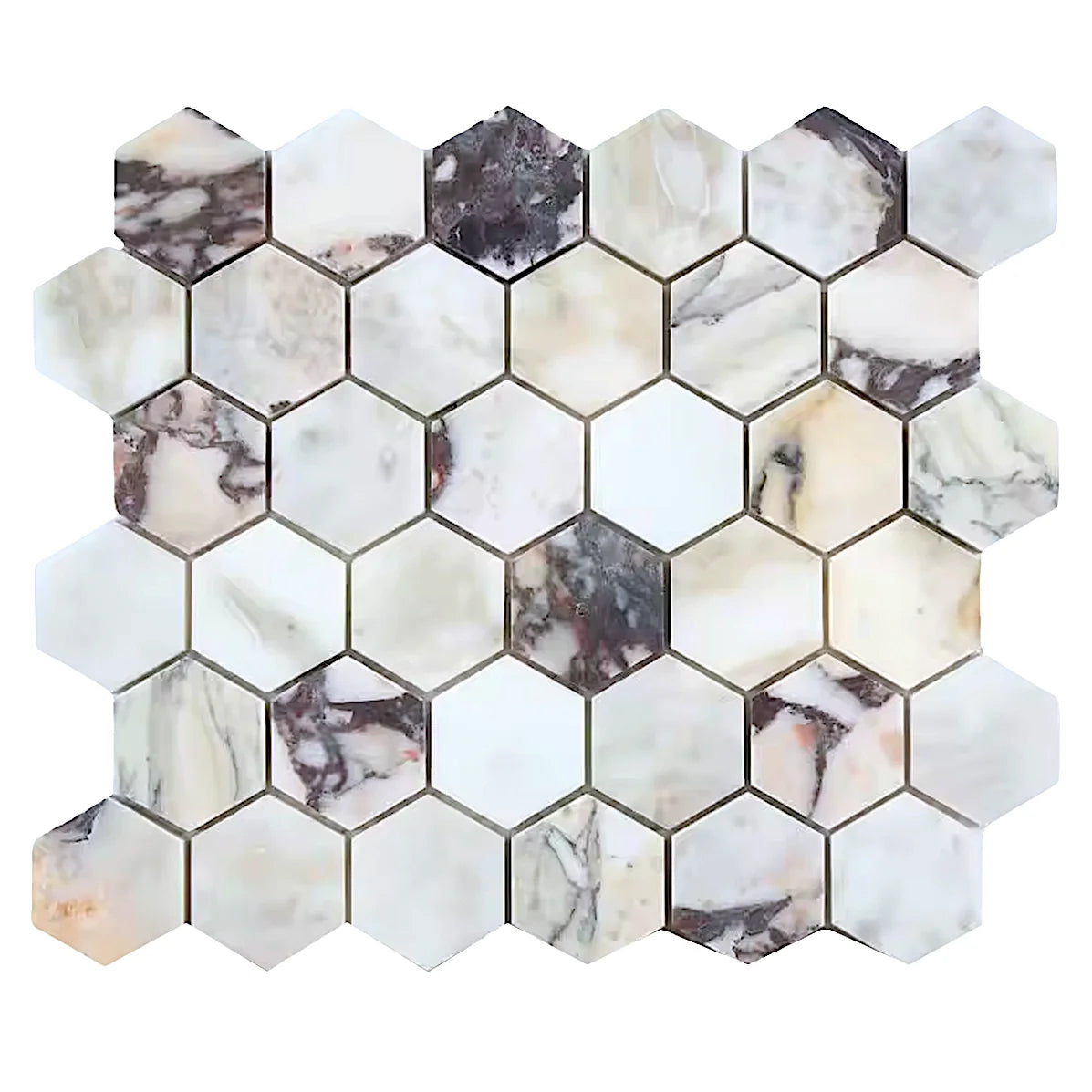 Calacatta Viola Polished Marble White mosaic, alternate product view. Premium marble for floors and walls.