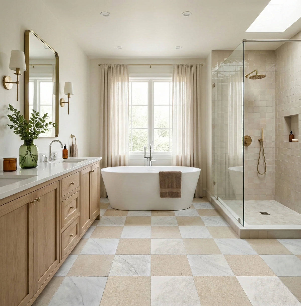 Checkerboard Patterns Multicolor checkerboard tile, product image. Premium limestone for floors and walls.