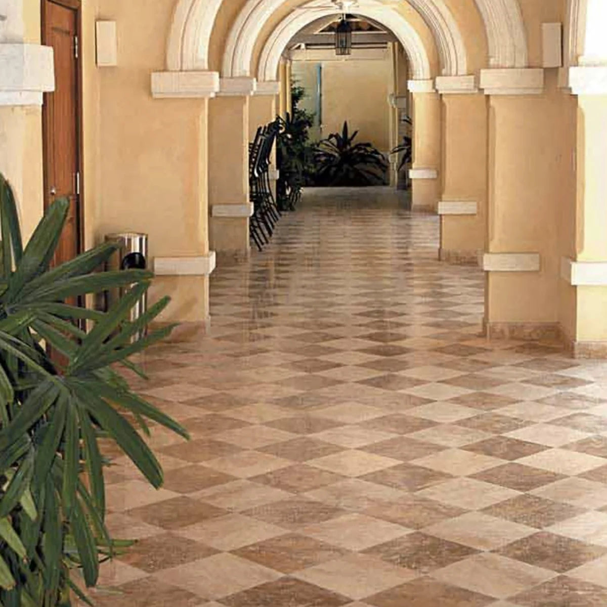 Checkerboard Patterns Multicolor checkerboard tile, product image. Premium travertine for floors and walls.