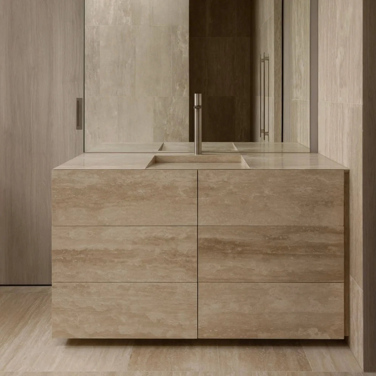 Ivory Light Travertine Beige field tile, lifestyle installation view. Premium travertine for floors and walls.