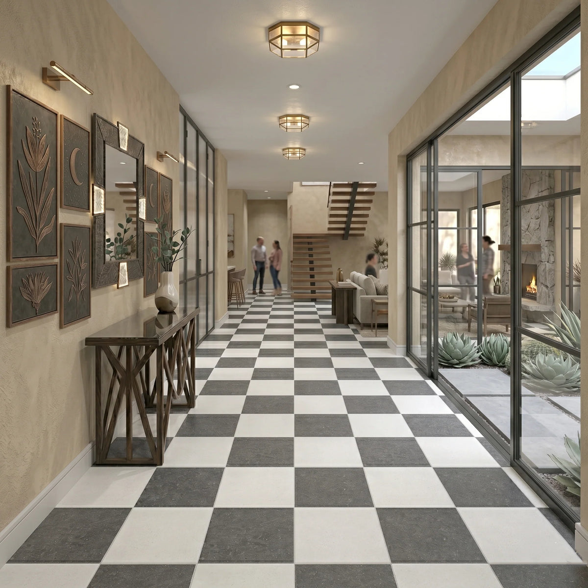 Checkerboard Patterns Cream checkerboard tile, product image. Premium limestone for floors and walls.