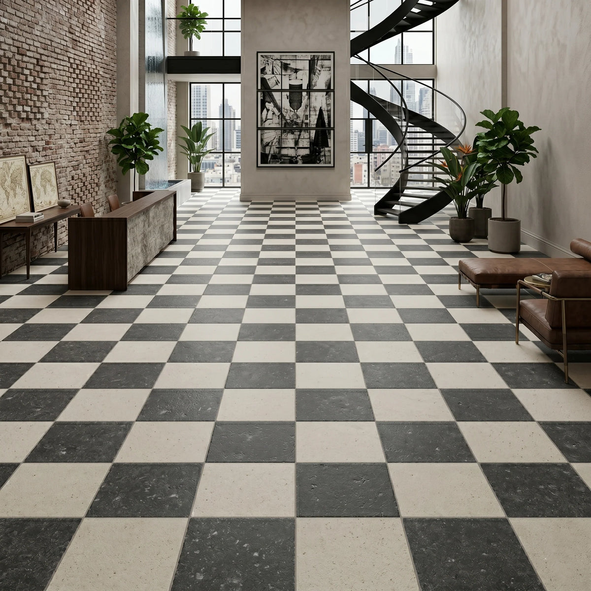 Checkerboard Patterns Cream checkerboard tile, product image. Premium limestone for floors and walls.