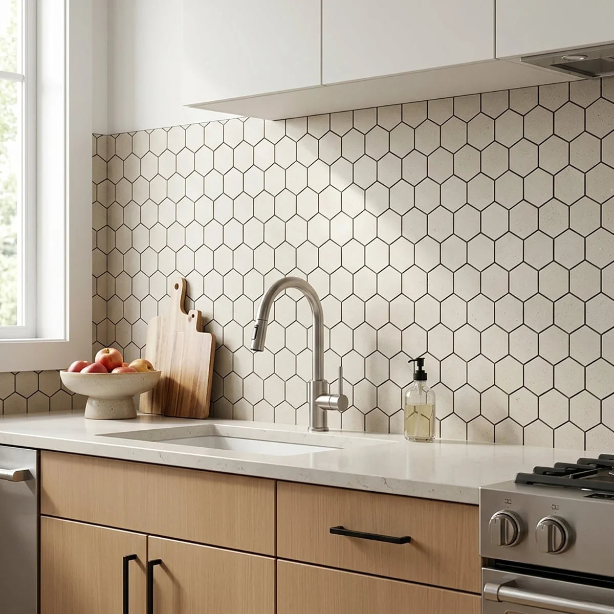 Lymra Limestone Cream mosaic, product image. Premium limestone for floors and walls.