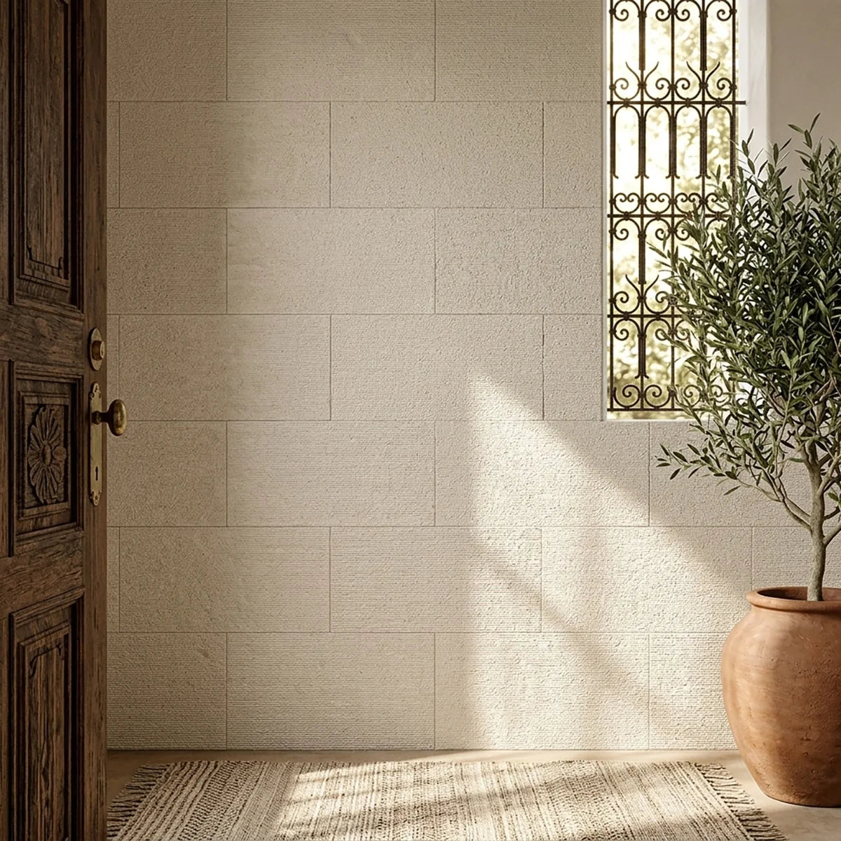 Lymra Limestone Cream field tile, product image. Premium limestone for walls.