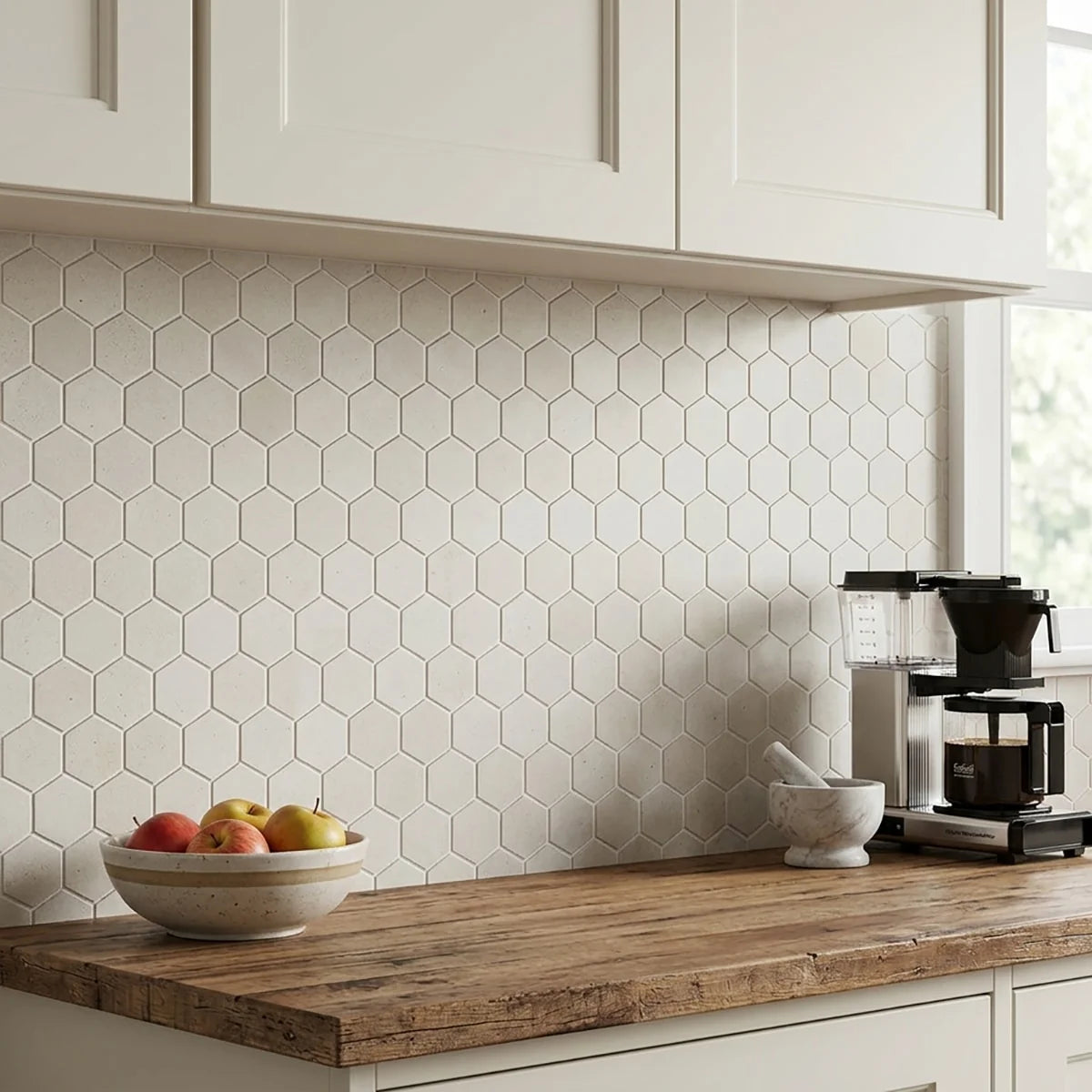 Lymra Limestone Cream mosaic, product image. Premium limestone for floors and walls.