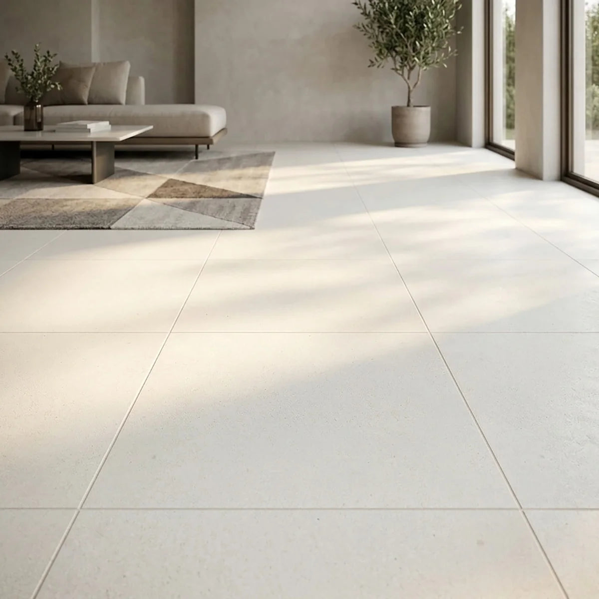 Lymra Limestone Cream field tile, lifestyle installation view 4. Premium limestone for floors and walls.