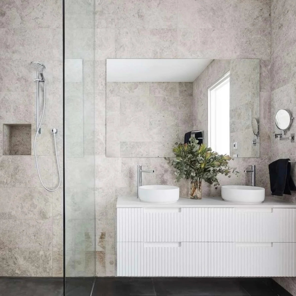 Essentials Natural Stone Gray field tile, product image. Premium marble for floors and walls.