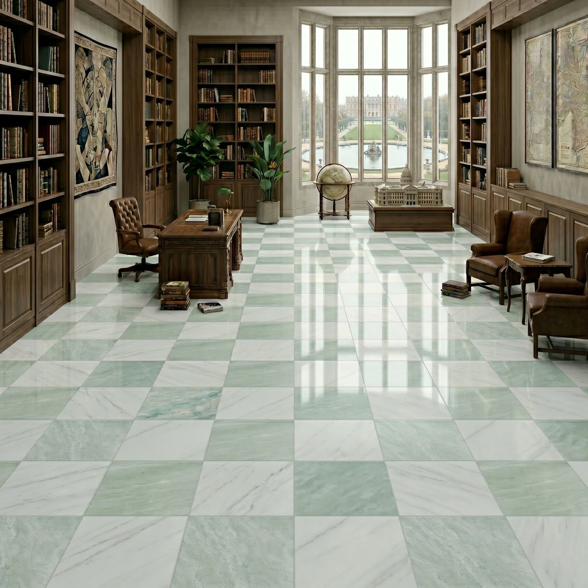 Checkerboard Patterns Multicolor checkerboard tile, product image. Premium marble for floors and walls.