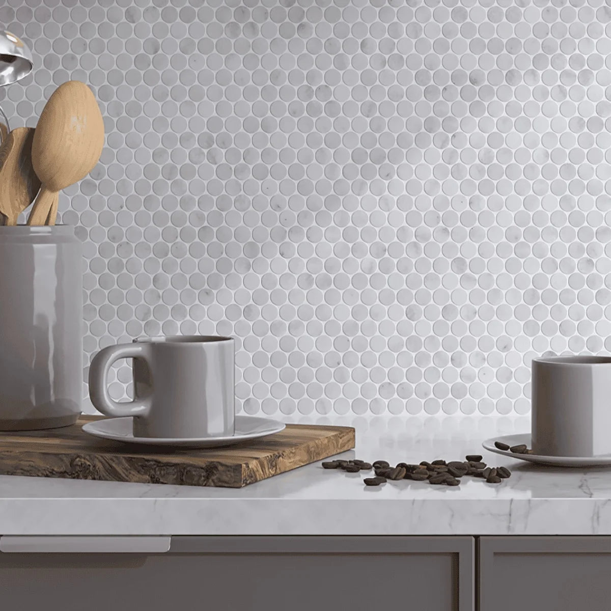 White Carrara Polished Marble White mosaic, product image. Premium marble for floors and walls.