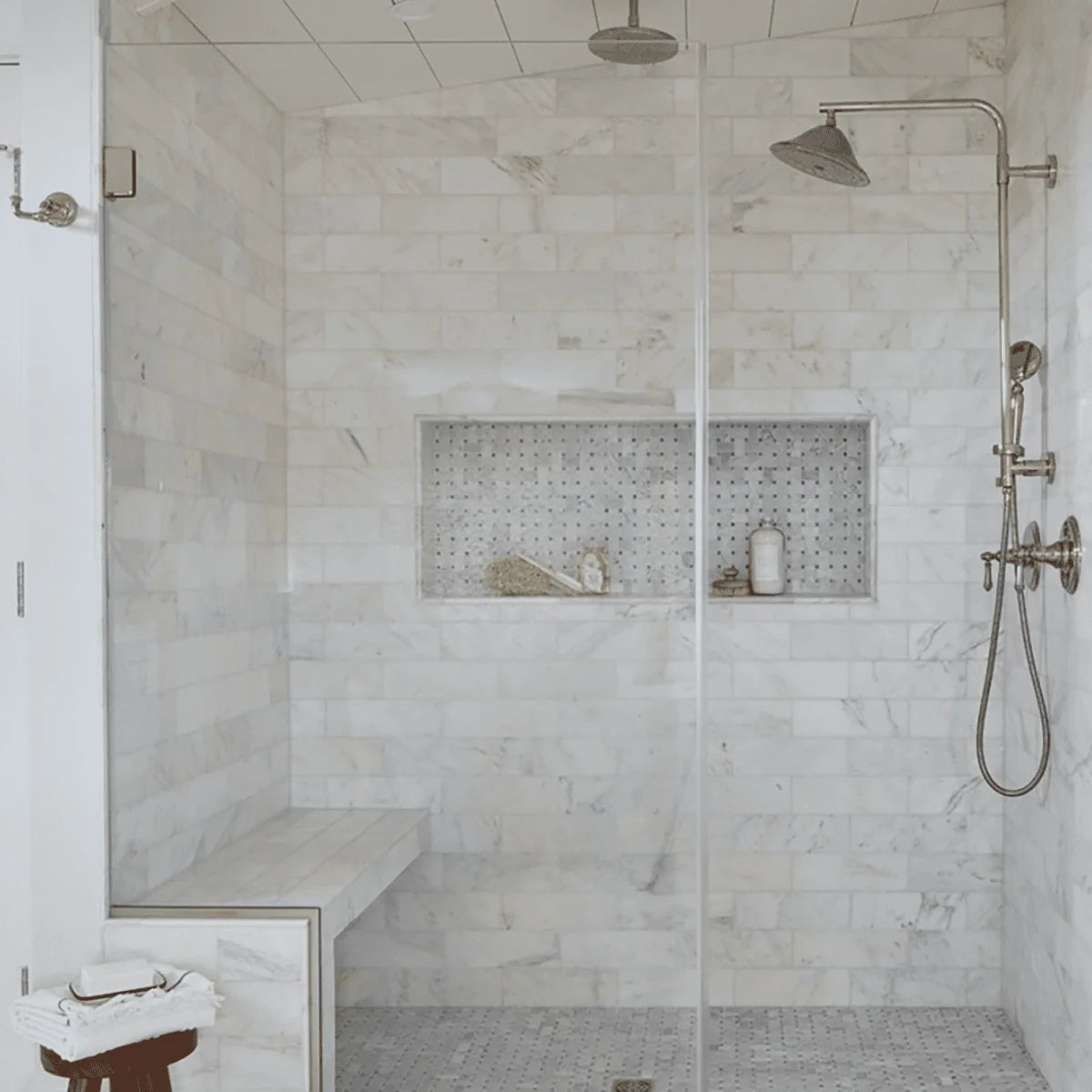 White Carrara Polished Marble White mosaic, product image. Premium marble for floors and walls.