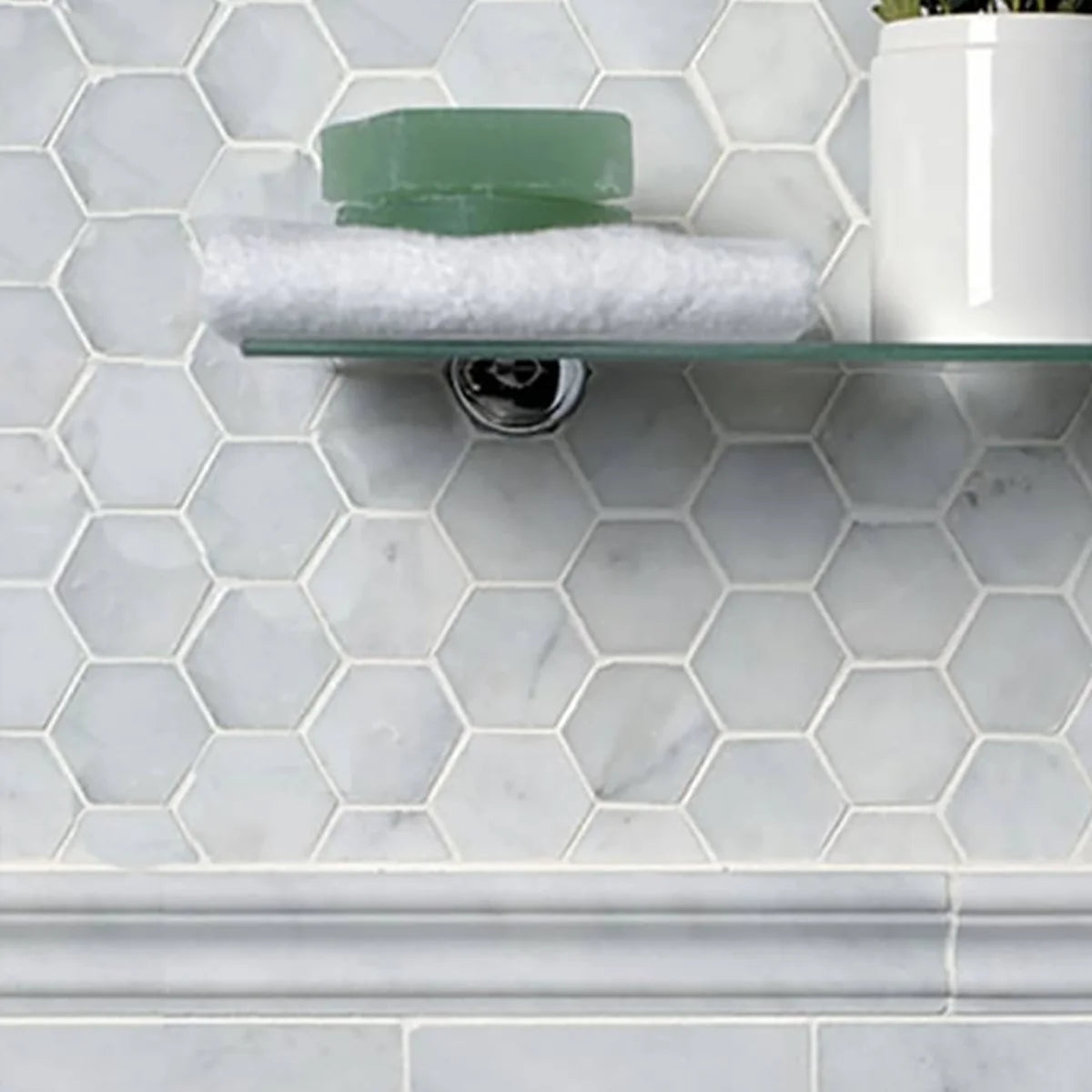 White Carrara Polished Marble White mosaic, product image. Premium marble for floors and walls.