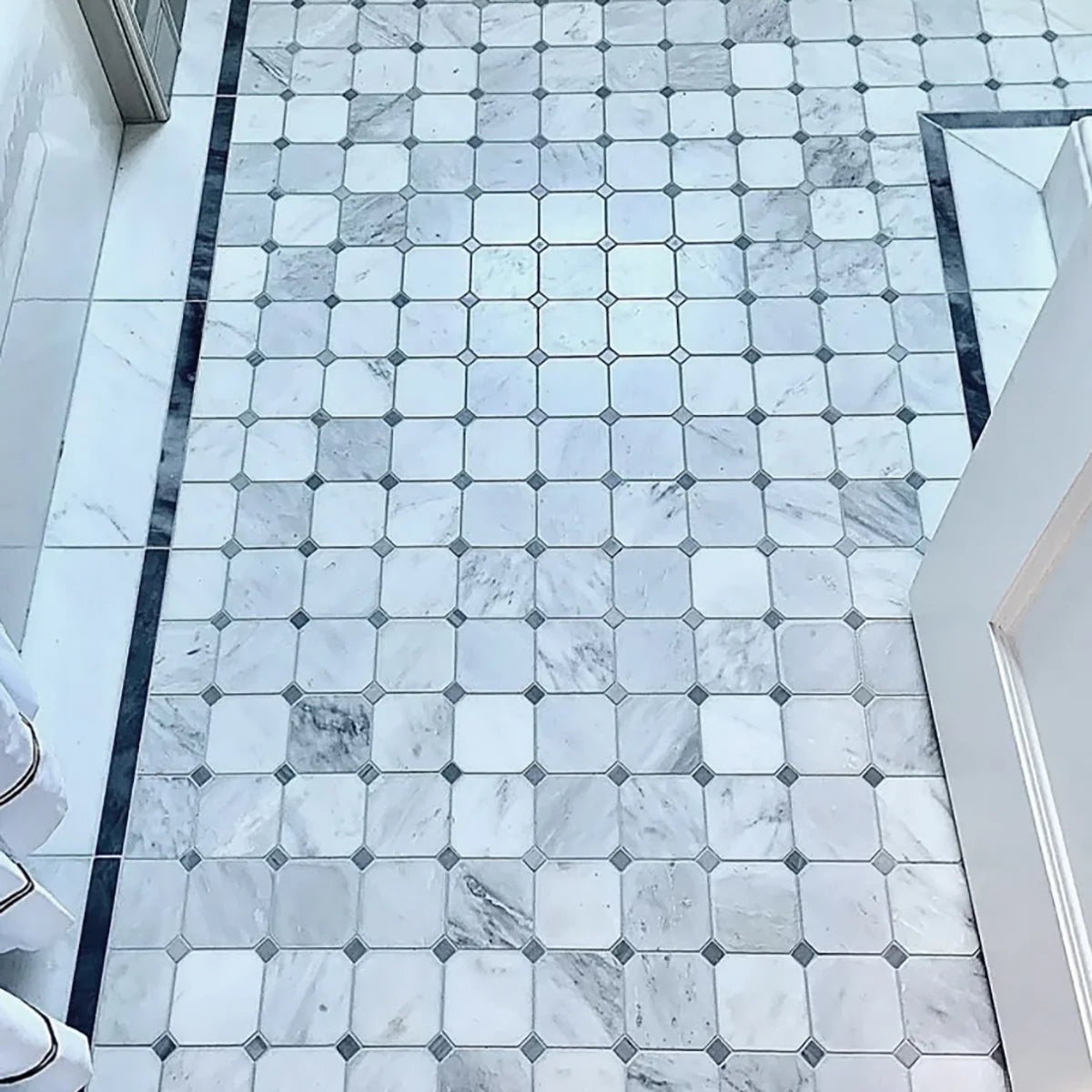 White Carrara Polished Marble White mosaic, product image. Premium marble for floors and walls.