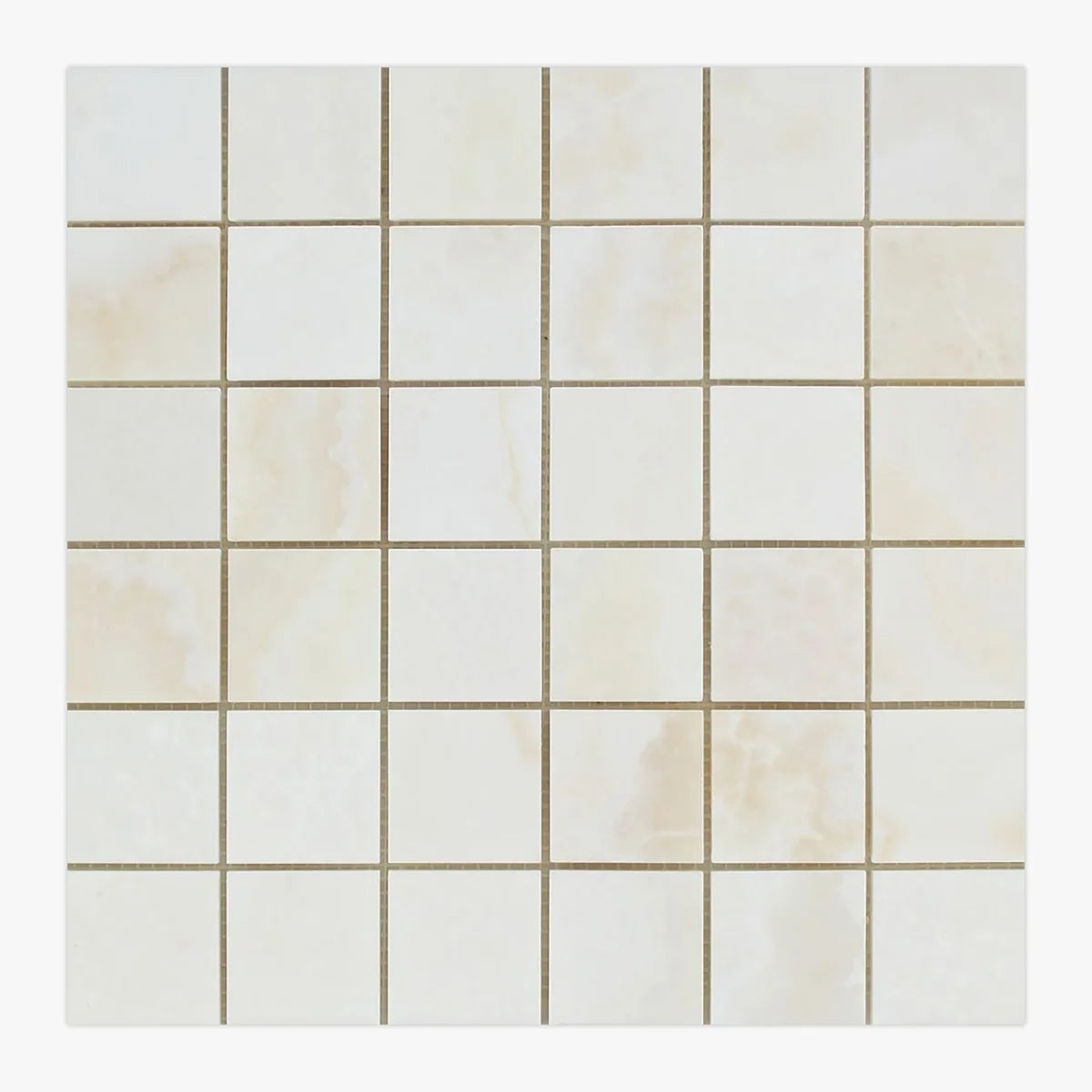 White Onyx White mosaic, primary product image. Premium onyx for floors and walls.