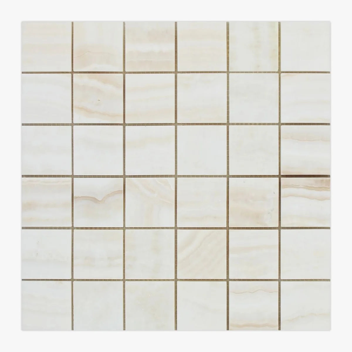 White Onyx White mosaic, primary product image. Premium onyx for floors and walls.