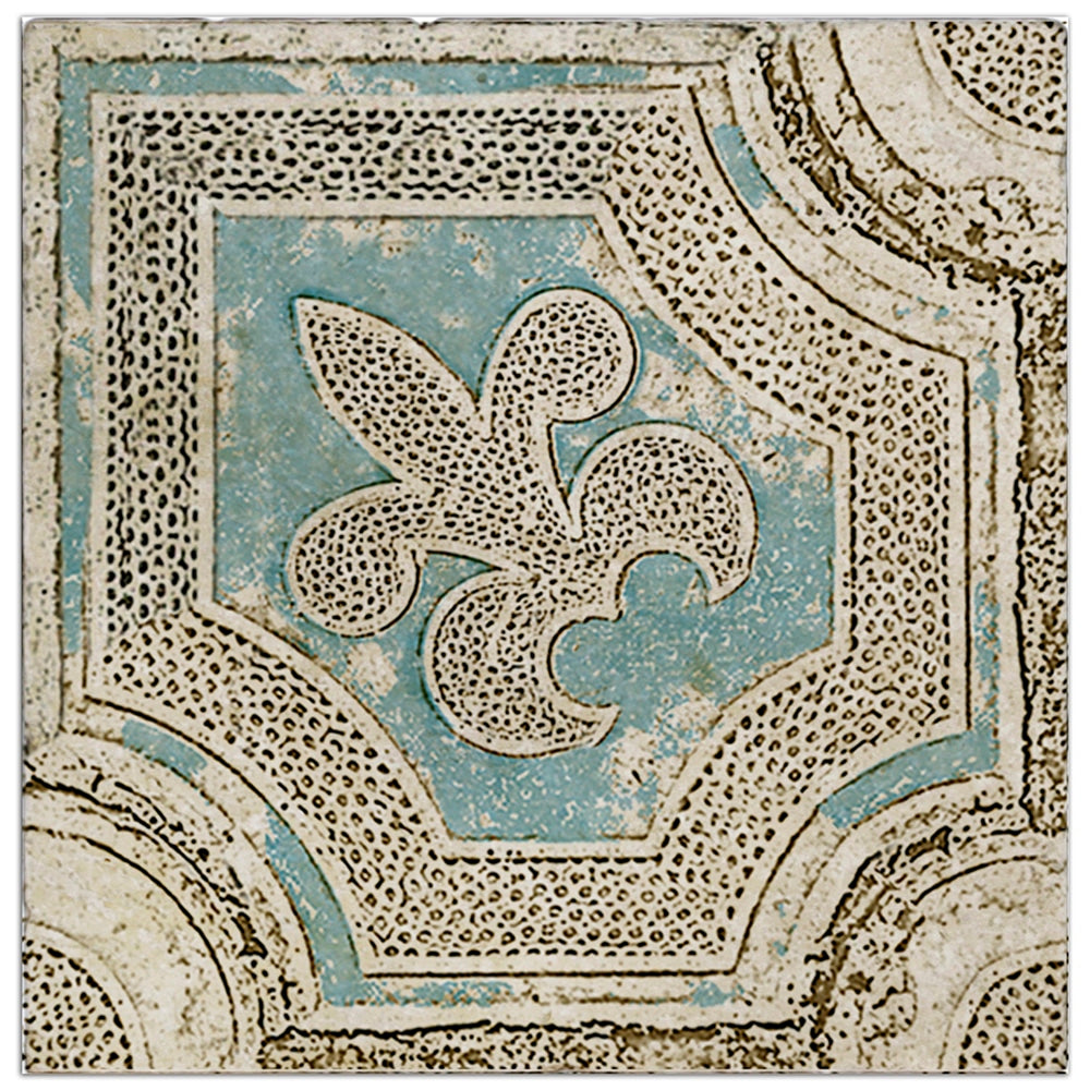 Altalena Azul field tile, top-down product view, 3"×3"×3/8" size. Premium travertine for floors and walls.