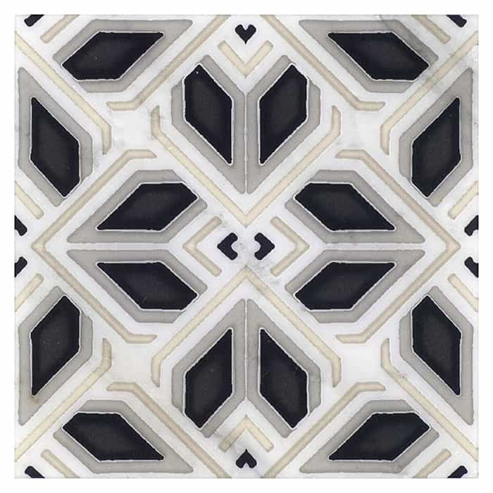Avery Grande Charcoal field tile, top-down product view, 6"×6"×3/8" size. Premium dolomite for floors and walls.