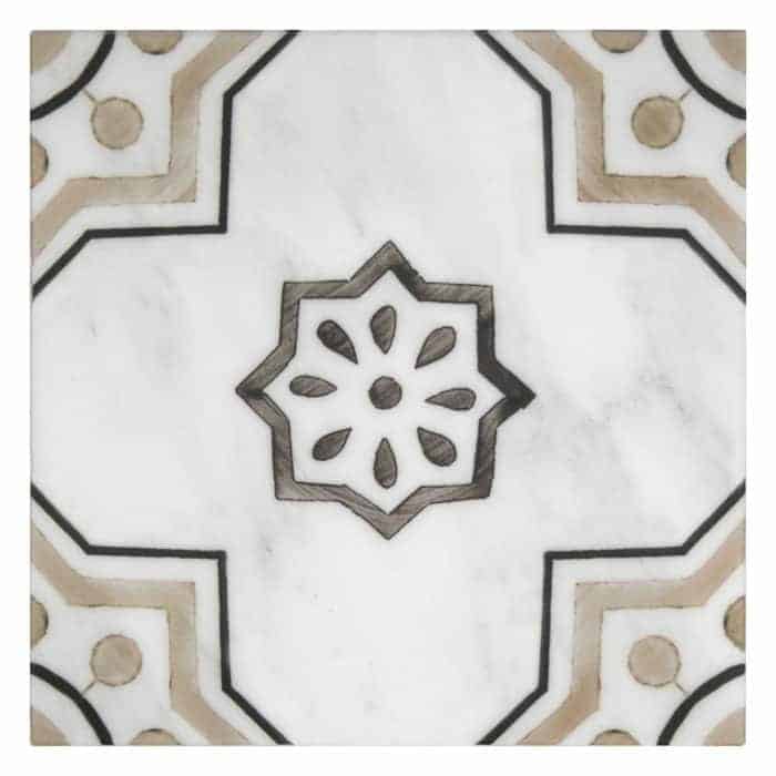 Chapman Almond field tile, top-down product view, 6"×6"×3/8" size. Premium marble for floors and walls.