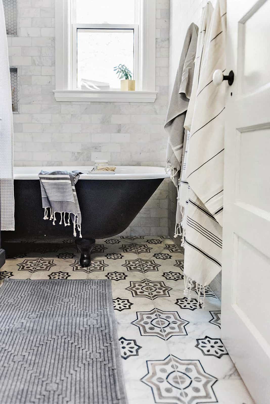 Chapman Almond field tile, lifestyle installation view, 6"×6"×3/8" size. Premium marble for floors and walls.