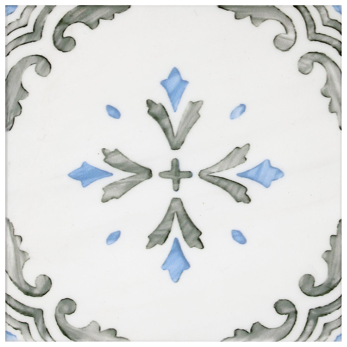 Crystal Blue field tile, top-down product view, 12"×12"×3/8" size. Premium dolomite for floors and walls.