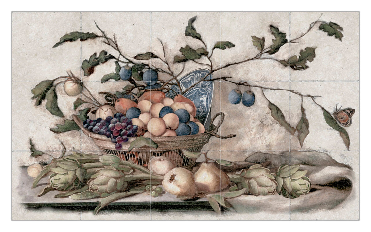Cynara field tile, top-down product view, 6"×6"×3/8" size. Premium travertine for floors and walls.