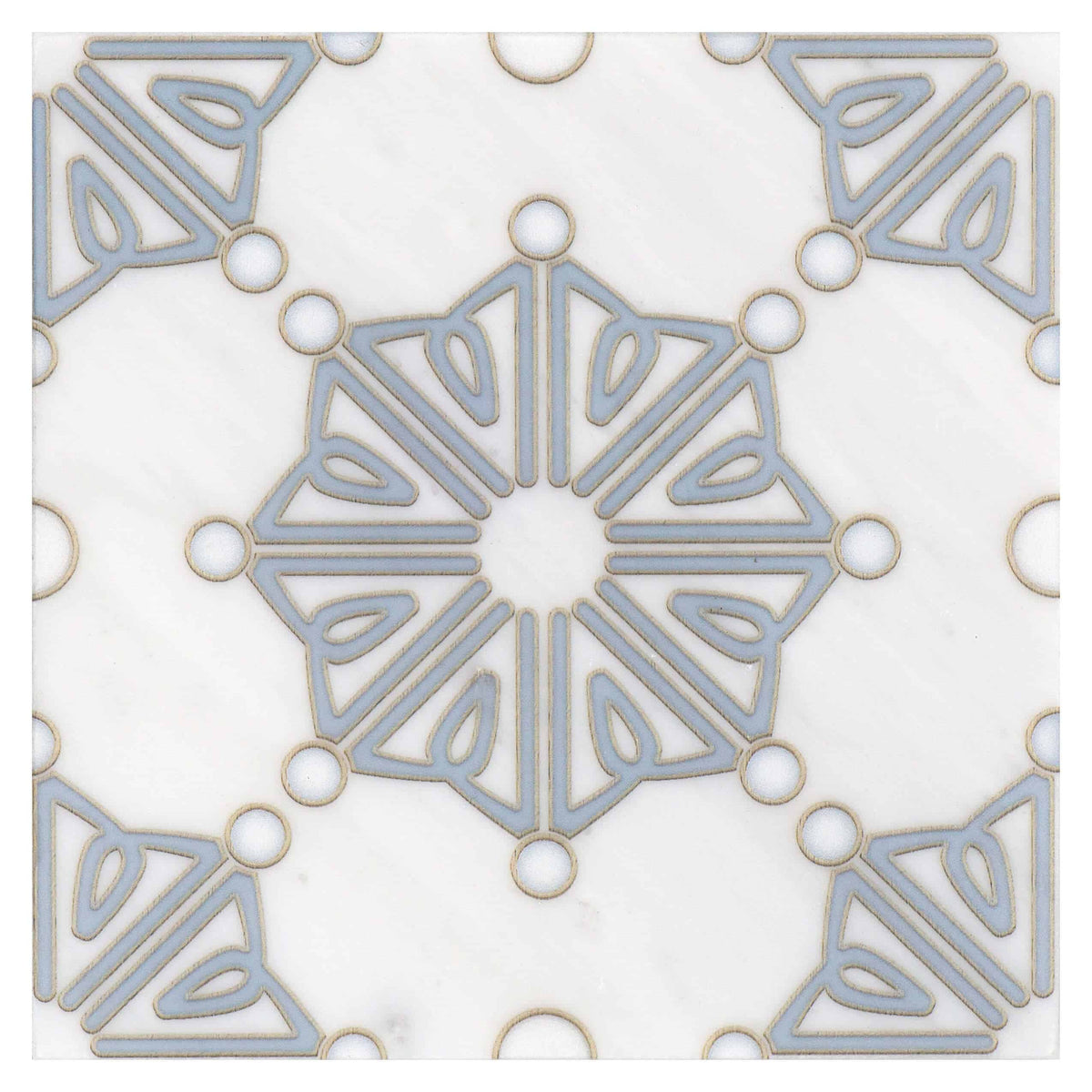Dahlia Moonmist field tile, top-down product view, 12"×12"×3/8" size. Premium dolomite for floors and walls.