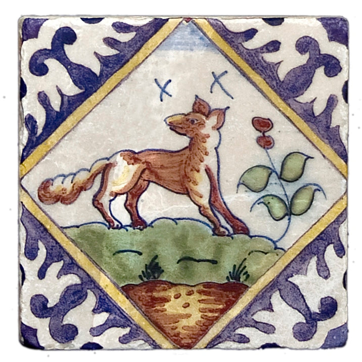 Delft Outdoor field tile, top-down product view, 4"×4"×3/8" size. Premium travertine for floors and walls.