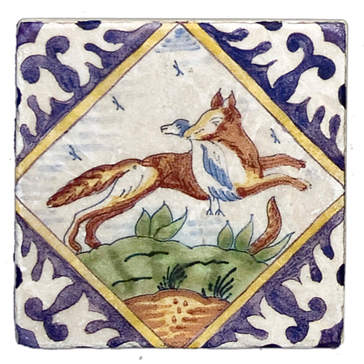 Delft Outdoor field tile, top-down product view, 4"×4"×3/8" size. Premium travertine for floors and walls.