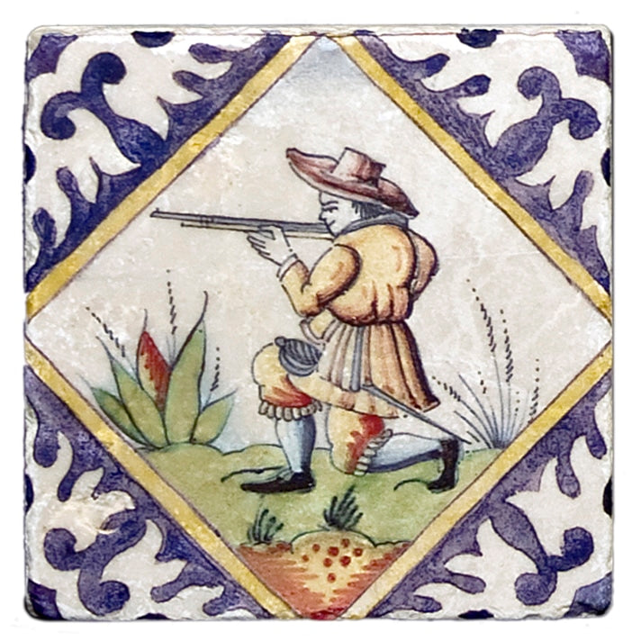 Delft Outdoor field tile, top-down product view, 4"×4"×3/8" size. Premium travertine for floors and walls.