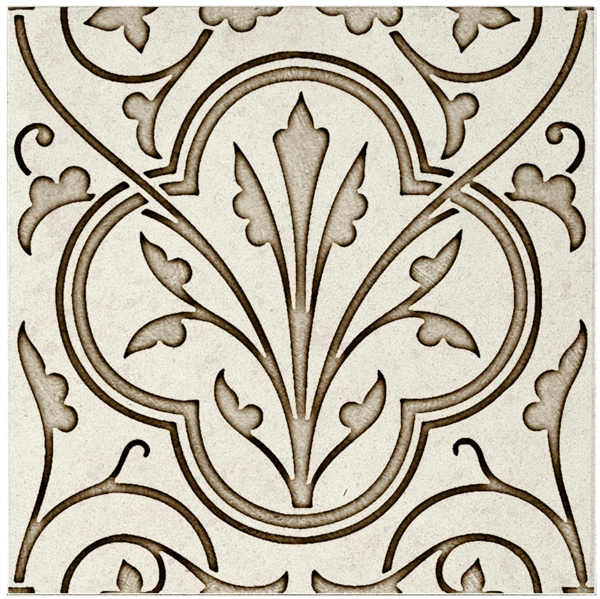Devonshire Chocolate field tile, top-down product view, 12"×12"×3/8" size. Premium travertine for floors and walls.