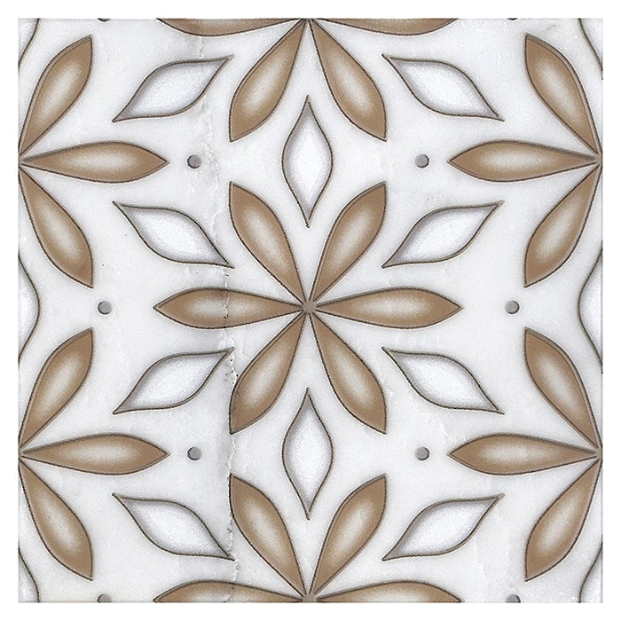 Eloise Camel field tile, top-down product view, 6"×6"×3/8" size. Premium dolomite for floors and walls.
