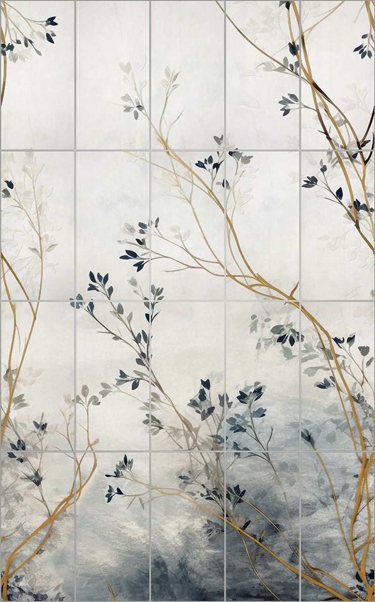 Gossamer Vines Chiffon field tile, top-down product view, 12"×24"×3/8" size. Premium limestone for floors and walls.