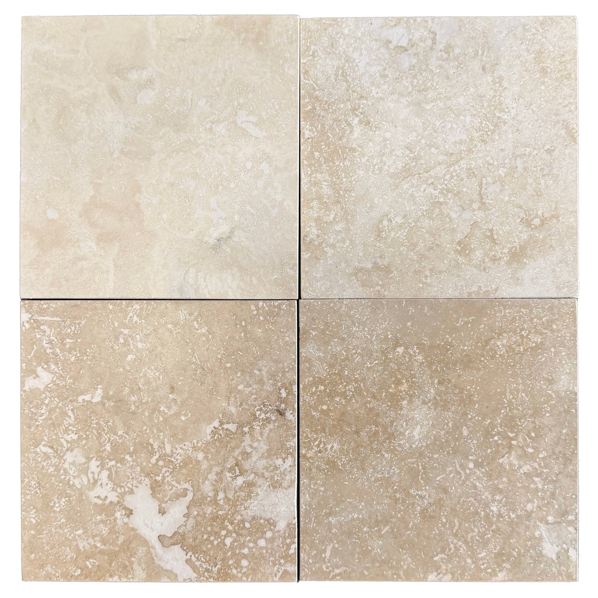 Durango field tile, primary product image, 12"×12"×3/8" size. Premium travertine for floors and walls.