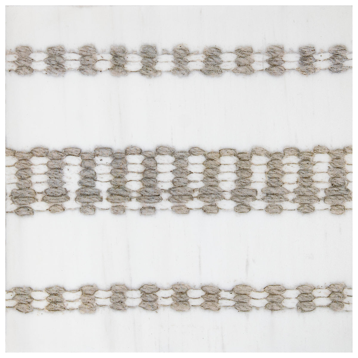 Loom Stripe Linen field tile, top-down product view, 6"×6"×3/8" size. Premium dolomite for floors and walls.