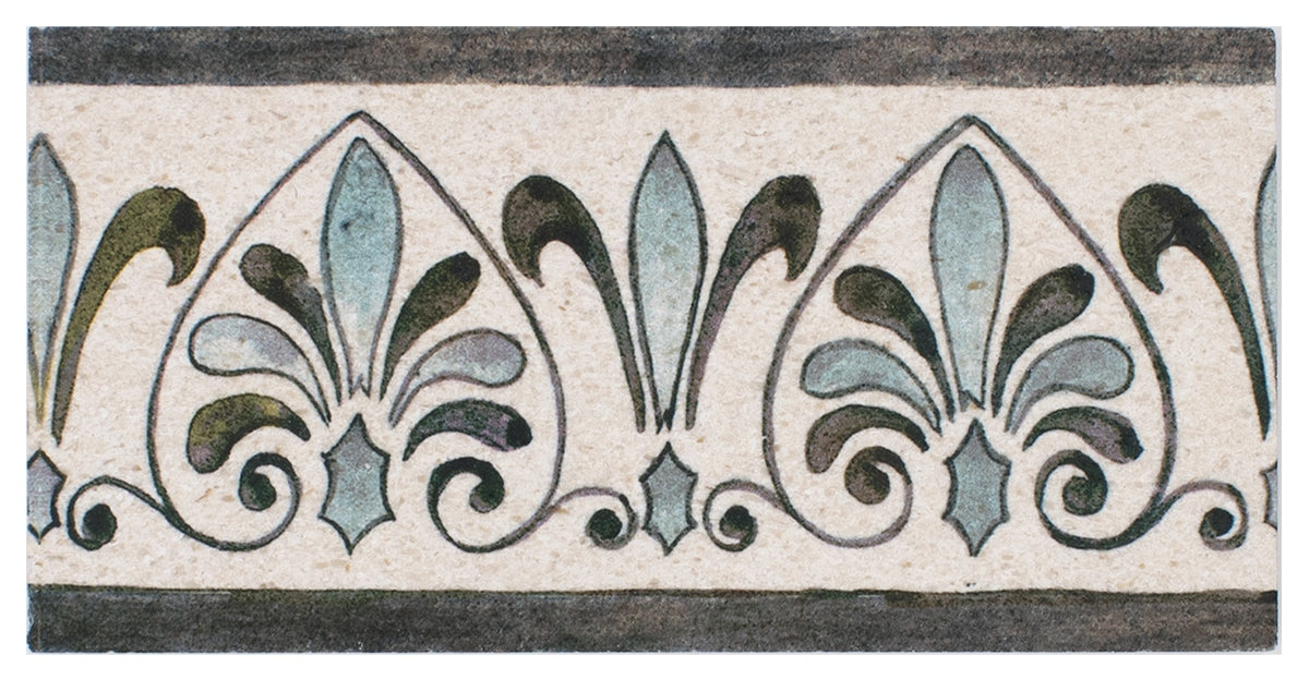 Madison Arctic Blue field tile, top-down product view, 3"×6"×3/8" size. Premium travertine for floors and walls.