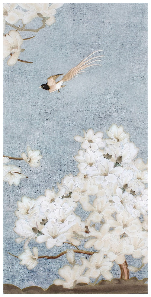 Magnolia Bluebird field tile, top-down product view, 12"×24"×3/8" size. Premium limestone for floors and walls.